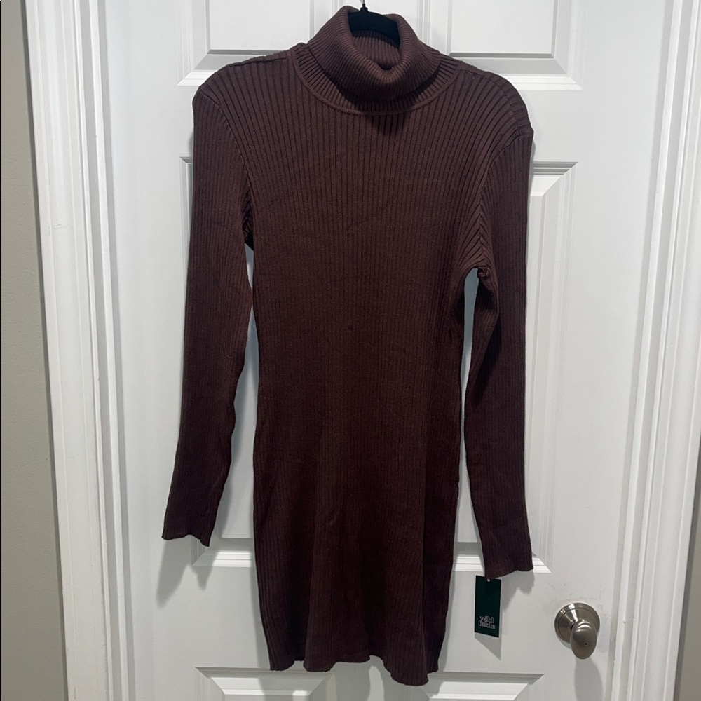 NWT Women's Long Sleeve Bodycon Mini Sweater Dress - Wild Fable Chocolate brown - Picture 7 of 8